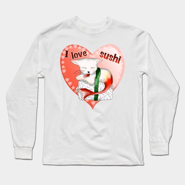 cat sushi cute I love sushi heart Long Sleeve T-Shirt by cuisinecat